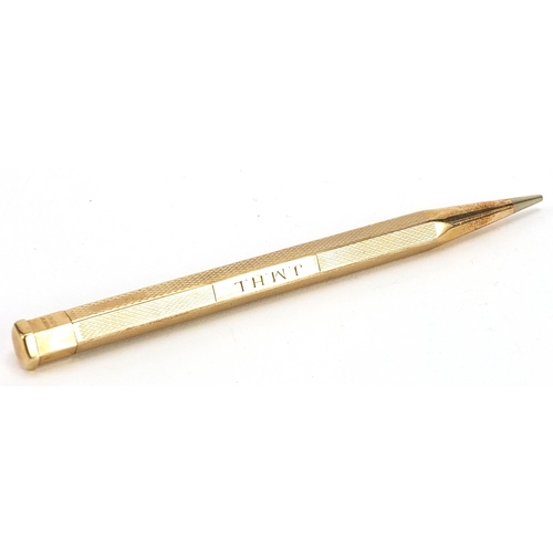 176 - 9ct gold Yard-O-Led propelling pencil with engine turned decoration, London 1966?, 12.2cm in length,... 