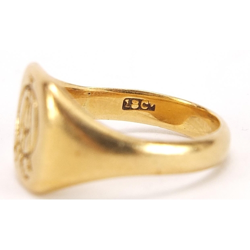 1741 - 18ct gold signet ring engraved with initials, size N, 8.0g