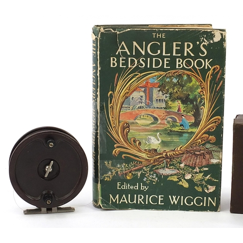 1021 - Two vintage Allcock Aerialite Bakelite fishing reels and The Angler's Bedside Book by Maurice Wiggin... 