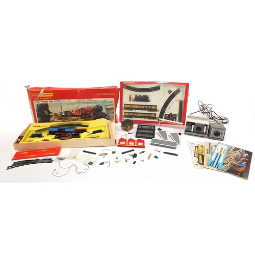 1335 - Hornby OO gauge model railway trains, track and accessories including R506 Freight set