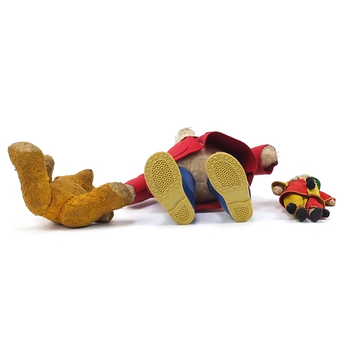 1327A - Vintage Paddington Bear with blue welly boots, golden teddy bear with articulated limbs and a cloth ... 