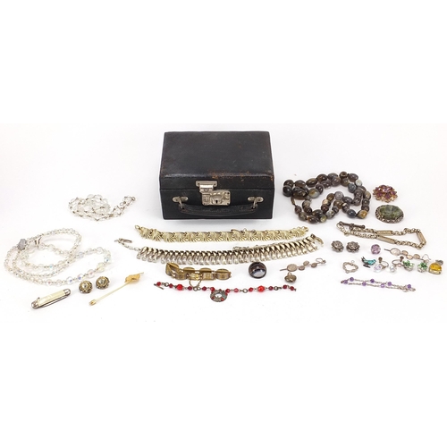 2154 - Vintage and later costume jewellery, some silver, including agate necklace, crystal necklaces, brooc... 