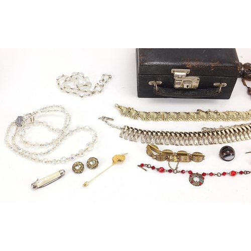 2154 - Vintage and later costume jewellery, some silver, including agate necklace, crystal necklaces, brooc... 