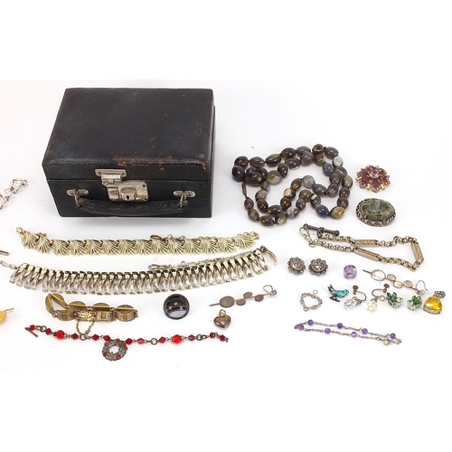 2154 - Vintage and later costume jewellery, some silver, including agate necklace, crystal necklaces, brooc... 