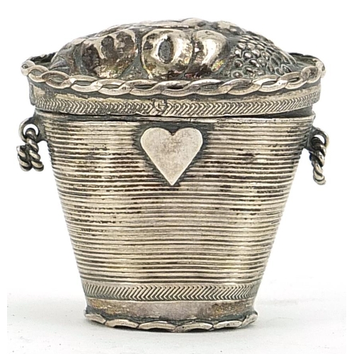 2228 - Antique Dutch silver patch box in the form of a basket of fruit, 4cm high, 16.2g