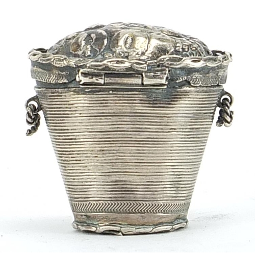 2228 - Antique Dutch silver patch box in the form of a basket of fruit, 4cm high, 16.2g