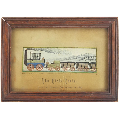 1095 - Victorian stephenograph titled The First Train, mounted, framed and glazed, 15cm x 5cm excluding the... 