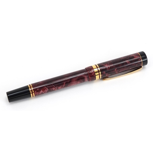 101 - Parker red marbleised fountain pen with 18k gold nib and case