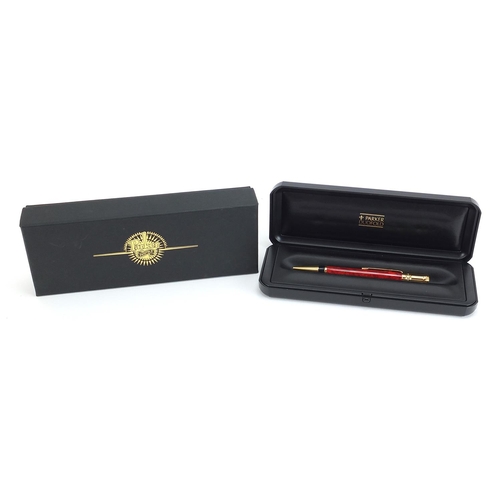 103 - Parker Duofold red marbleised ballpoint pen with case and box