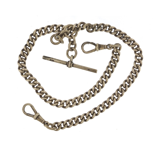 1847 - Silver watch chain with T bar, 35cm in length, 45.5g