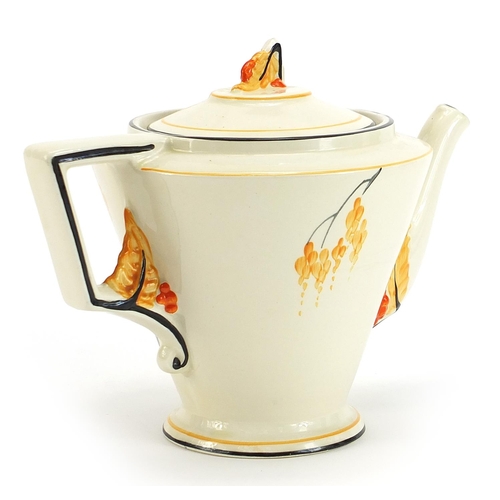 1032 - Burleigh Ware Art Deco porcelain teapot hand painted with flowers, 16cm high