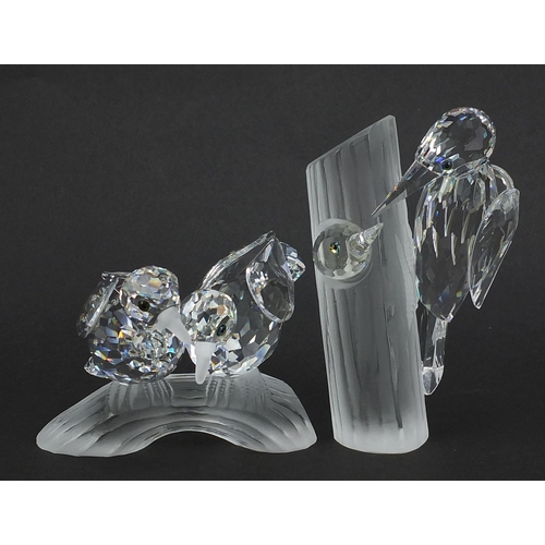 536 - Swarovski Crystal 1988 and 1989 Annual Edition turtle doves and woodpeckers with boxes, the largest ... 