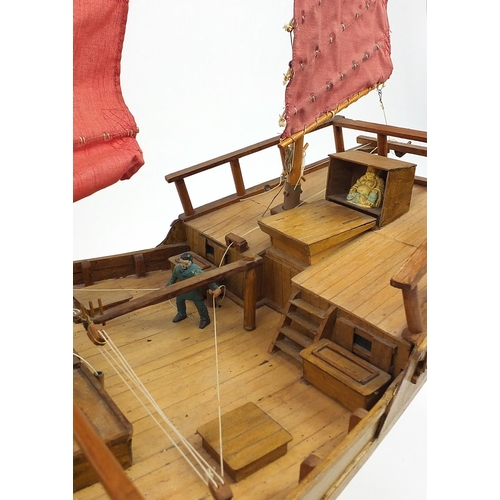 1307 - Large wooden model of a Chinese sea-going Kwangtung junk, 100cm in length