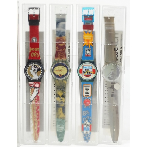 2210 - Swatch, eight Swatch wristwatches with cases including Billy Shake and Stir, Nice Popsies and Jodebo... 