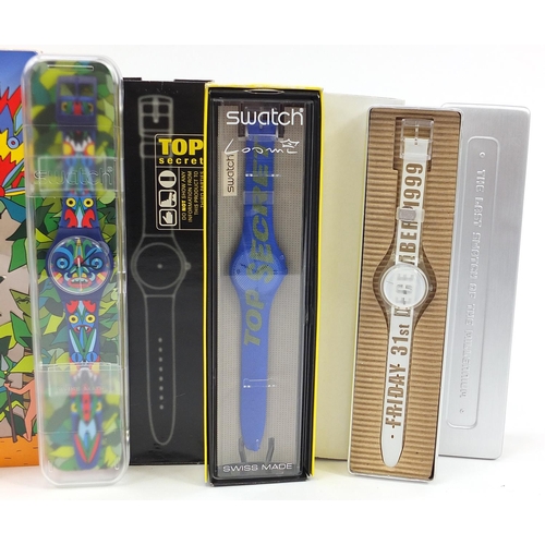 2212 - Swatch, five Collector's Club Swatch wristwatches with boxes including The Last Swatch Watch of the ... 