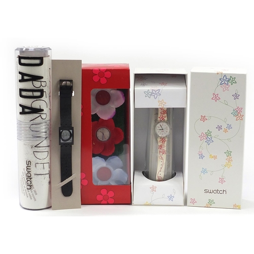 2193 - Swatch, three Swatch wristwatch sets with boxes