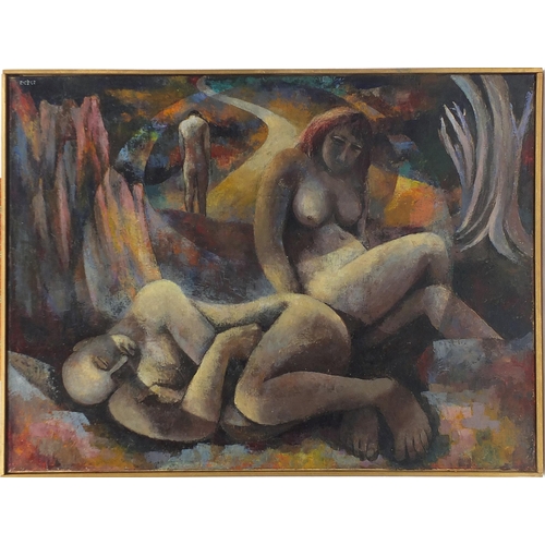 202 - Christine Nisbet - Respite, oil on canvas, label verso,  framed, 101cm x 76cm excluding the frame
PR... 