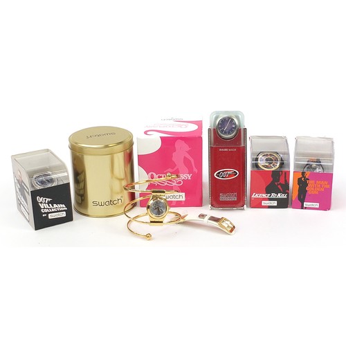 2195 - Swatch, five 007 Swatch Collector's Club wristwatches with boxes and cases including 007 40th Annive... 