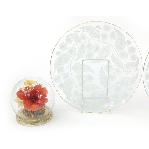 521 - Sundry items from Agatha Christie's home comprising ten glass plates with leaf decoration and a glas... 