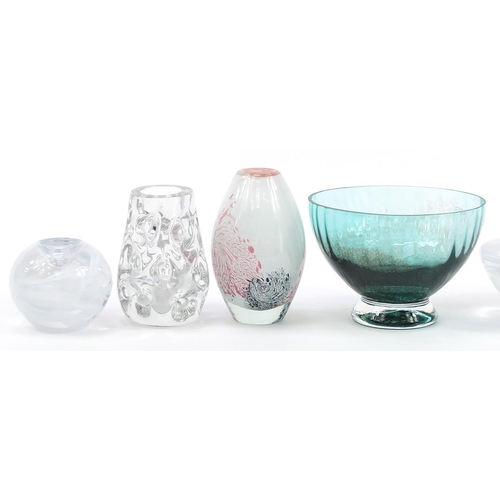 469 - Art glassware including a pair of Kosta Boda candleholders, Mdina vase and large Caithness bowl, the... 