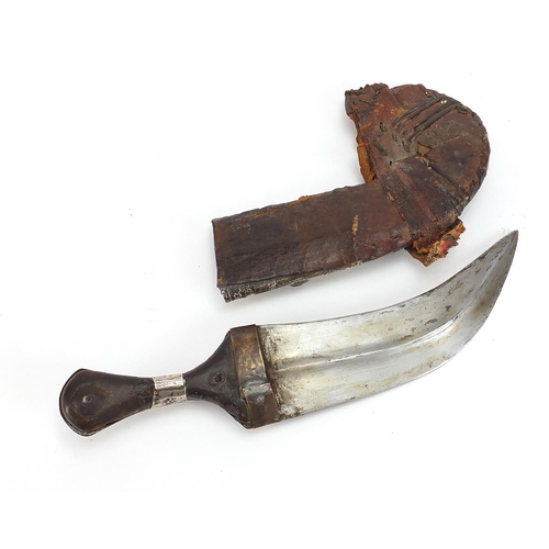 439 - Omani Jambiya dagger with silver mounted leather sheath inset with three agate type panels, 27cm in ... 