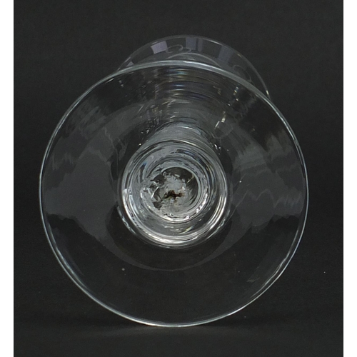 642 - 18th century style wine glass with air twist stem and etched bowl, 15.5cm high