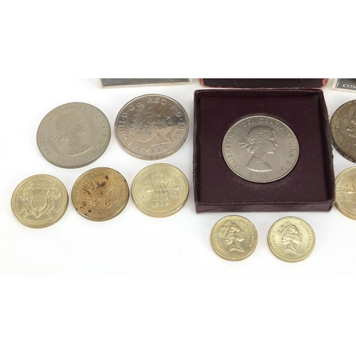 1628 - British coinage including 1935 Rocking Horse crown, five pound, two pound and one pound coins