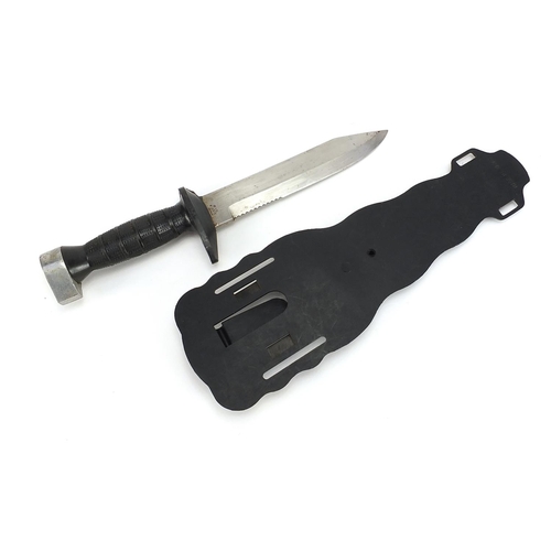 2374 - Pic diver's knife with sheath and steel blade numbered 12515