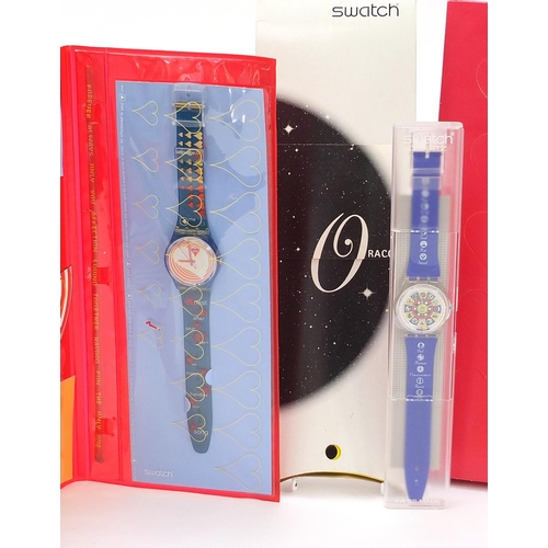 2201 - Swatch, five Swatch Collector's Club wristwatch sets including Love and Pirate Scuba 200