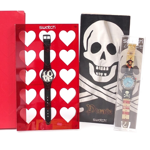 2201 - Swatch, five Swatch Collector's Club wristwatch sets including Love and Pirate Scuba 200