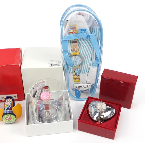 2191 - Swatch, five Swatch Collector's Club wristwatches with boxes including Time for Love