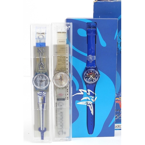 2196 - Swatch, six Swatch Collector's Club Olympic wristwatches with boxes and cases