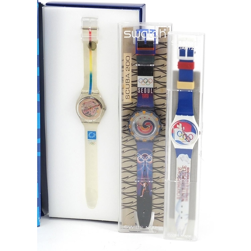 2196 - Swatch, six Swatch Collector's Club Olympic wristwatches with boxes and cases