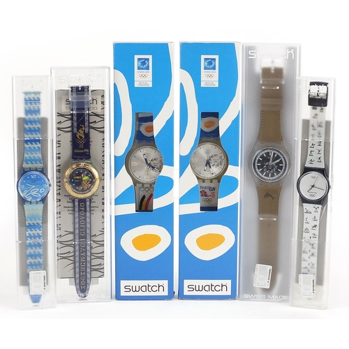 2206 - Swatch, six Swatch Collector's Club Olympic wristwatches with boxes and cases