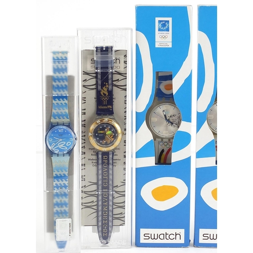 2206 - Swatch, six Swatch Collector's Club Olympic wristwatches with boxes and cases