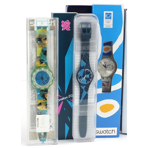 2204 - Swatch, six Swatch Collector's Club Olympic wristwatches with boxes and cases