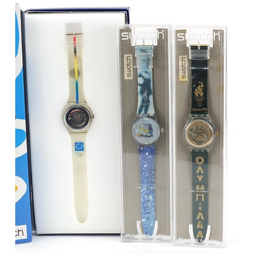 2204 - Swatch, six Swatch Collector's Club Olympic wristwatches with boxes and cases