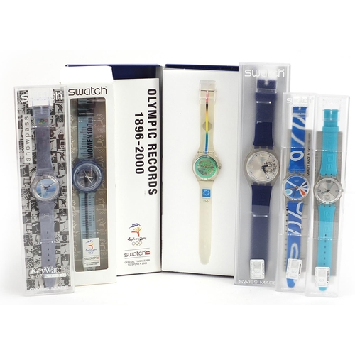 2209 - Swatch, six Swatch Collector's Club Olympic wristwatches with boxes and cases