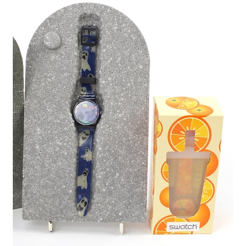 2187 - Swatch, five Swatch Collector's Club wristwatches with boxes and paperwork including 2004 Olympics, ... 