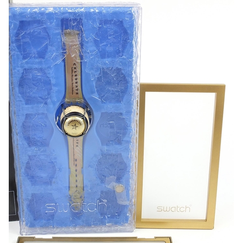 2189 - Swatch, four Swatch Collector's Club wristwatches and a pair of Swatch watch cufflinks