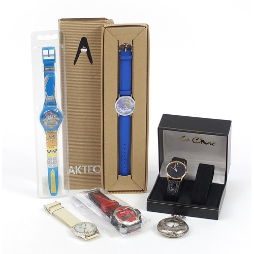 1065 - Six wristwatches and pocket watches including Philip Mercier, Akteo and Coca Cola