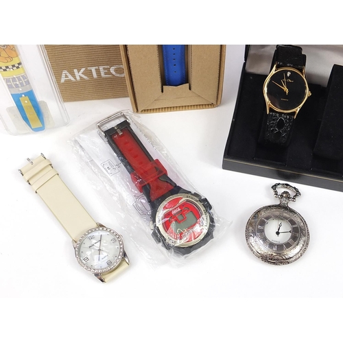 1065 - Six wristwatches and pocket watches including Philip Mercier, Akteo and Coca Cola