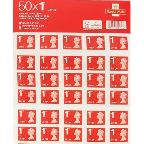 1544 - Sheet of fifty Royal Mail first class large stamps