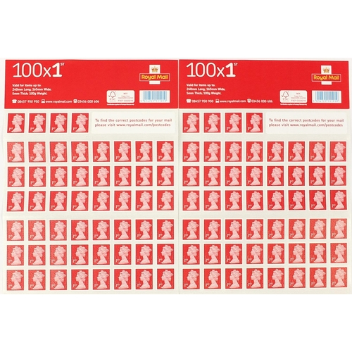 1545 - Two sheets of one hundred Royal Mail first class stamps