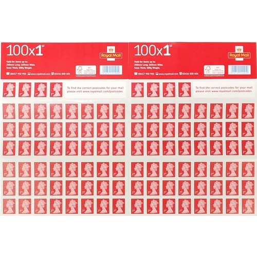 1541 - Two sheets of one hundred Royal Mail first class stamps