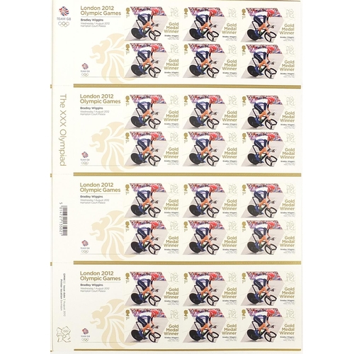 1554 - Three sheets of twenty four Royal Mail first class London 2012 Olympic games stamps