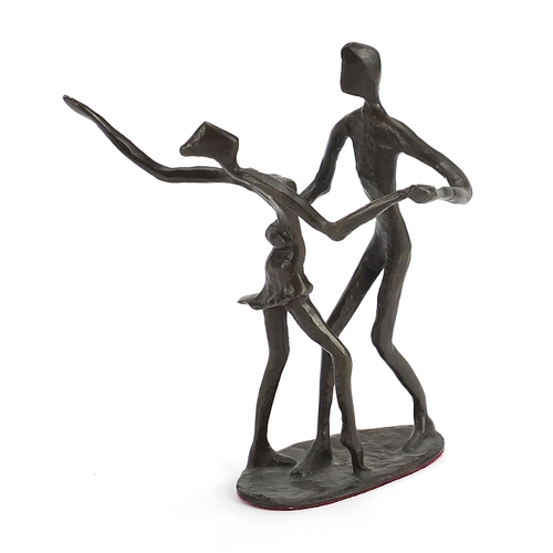 630 - Mid century style patinated bronze study of two dancers, 22cm high