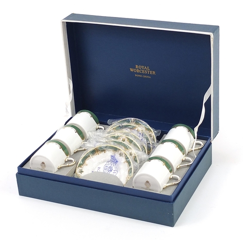 1120 - Set of six Royal Worcester Connaught coffee cans with saucers housed in a fitted box