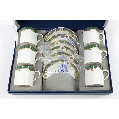 1120 - Set of six Royal Worcester Connaught coffee cans with saucers housed in a fitted box