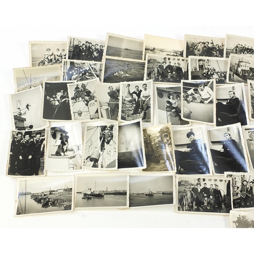 1516 - Collection of World War II naval interest photographs including ships, the largest inscribed T Class... 